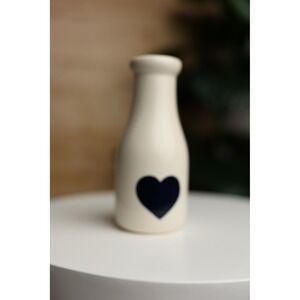 Vintage Stoneware Country style Ceramic Cottage Core Milk Bottle/Jug blue heart